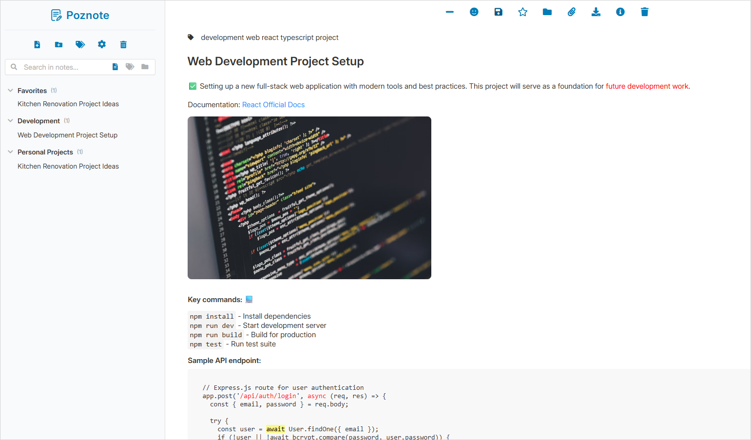 Poznote Interface Screenshot