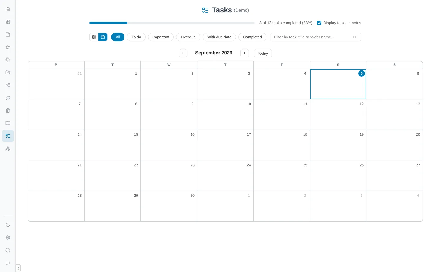 Poznote calendar view