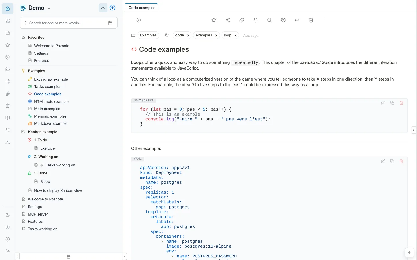 Poznote syntax highlighting