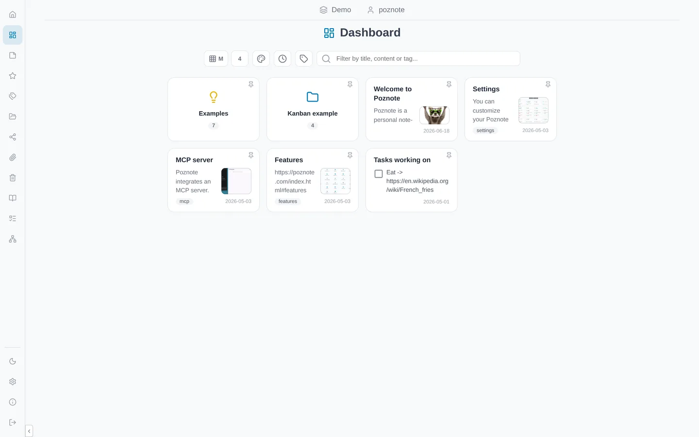 Poznote dashboard