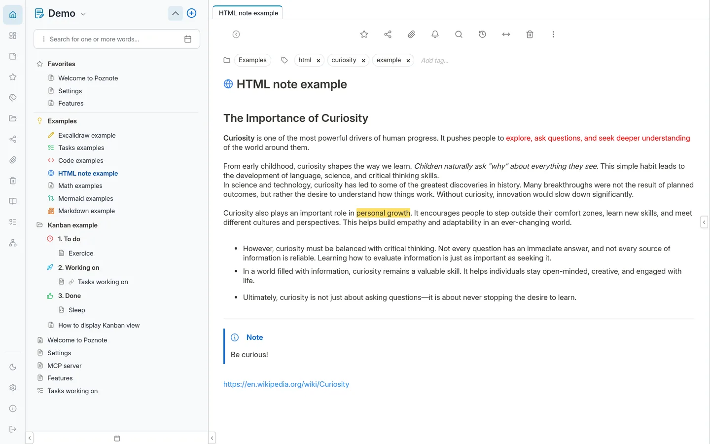 Poznote note editor