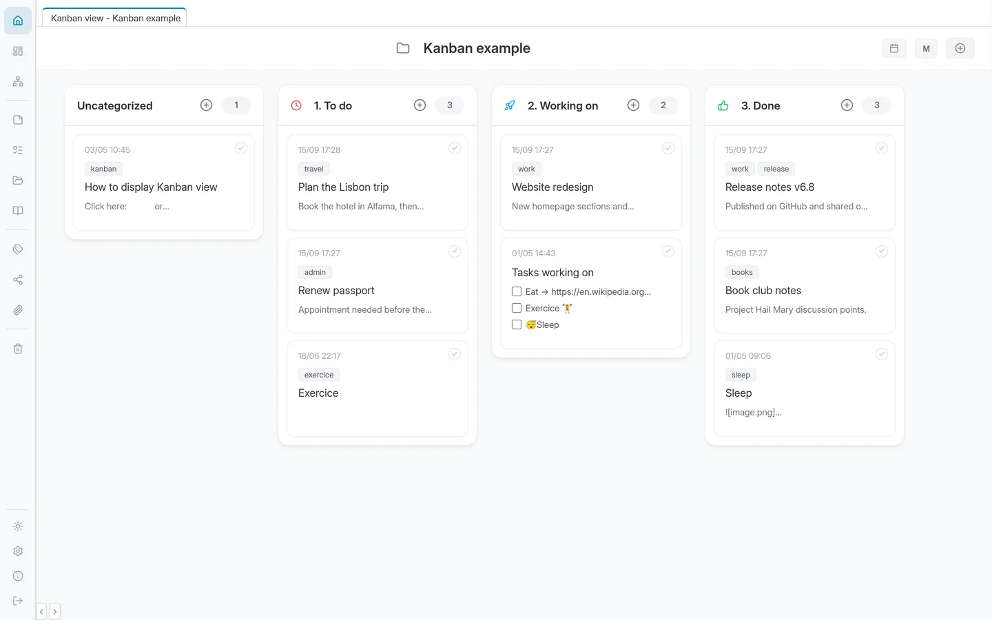 Poznote Kanban view