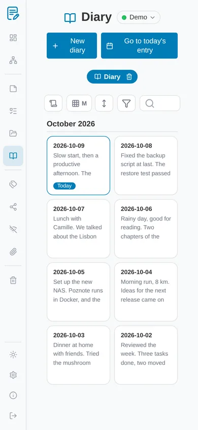 Poznote diary on a phone