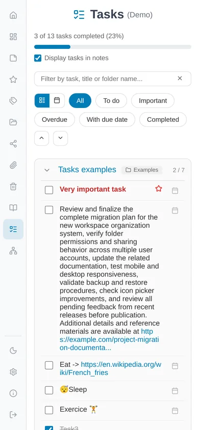 The Tasks page on a phone