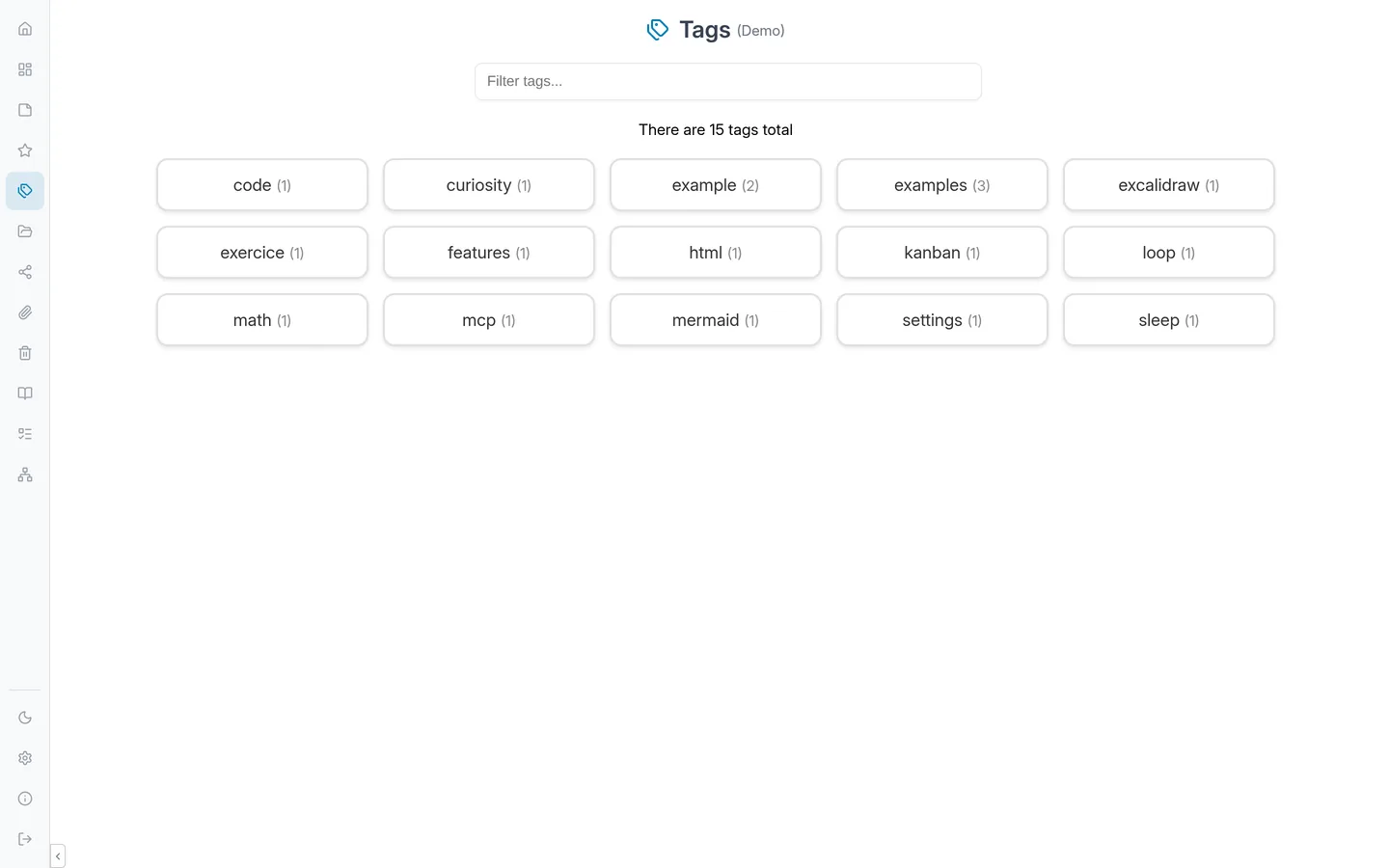 Poznote tags page