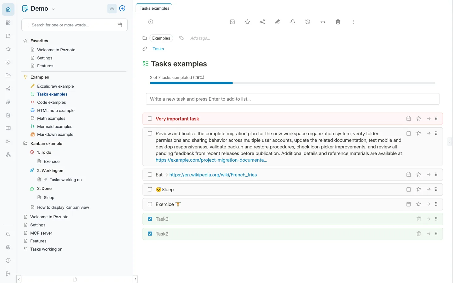 Poznote task list