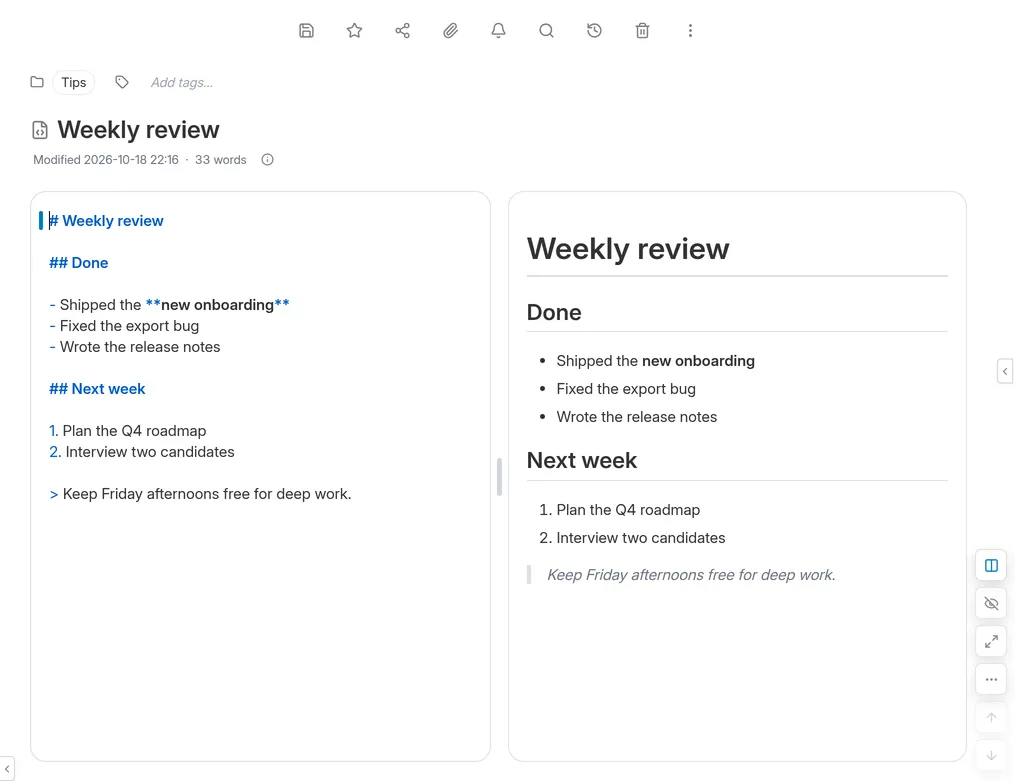 Four ways to view a Markdown note